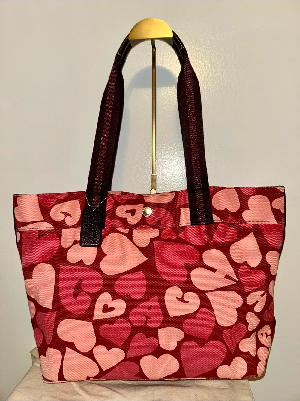 Coach Multi Hearts Print Large Canvas Tote Shoulder Bag